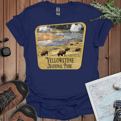 Yellowstone National Park wood sign graphic t-shirt detail or alternate product view