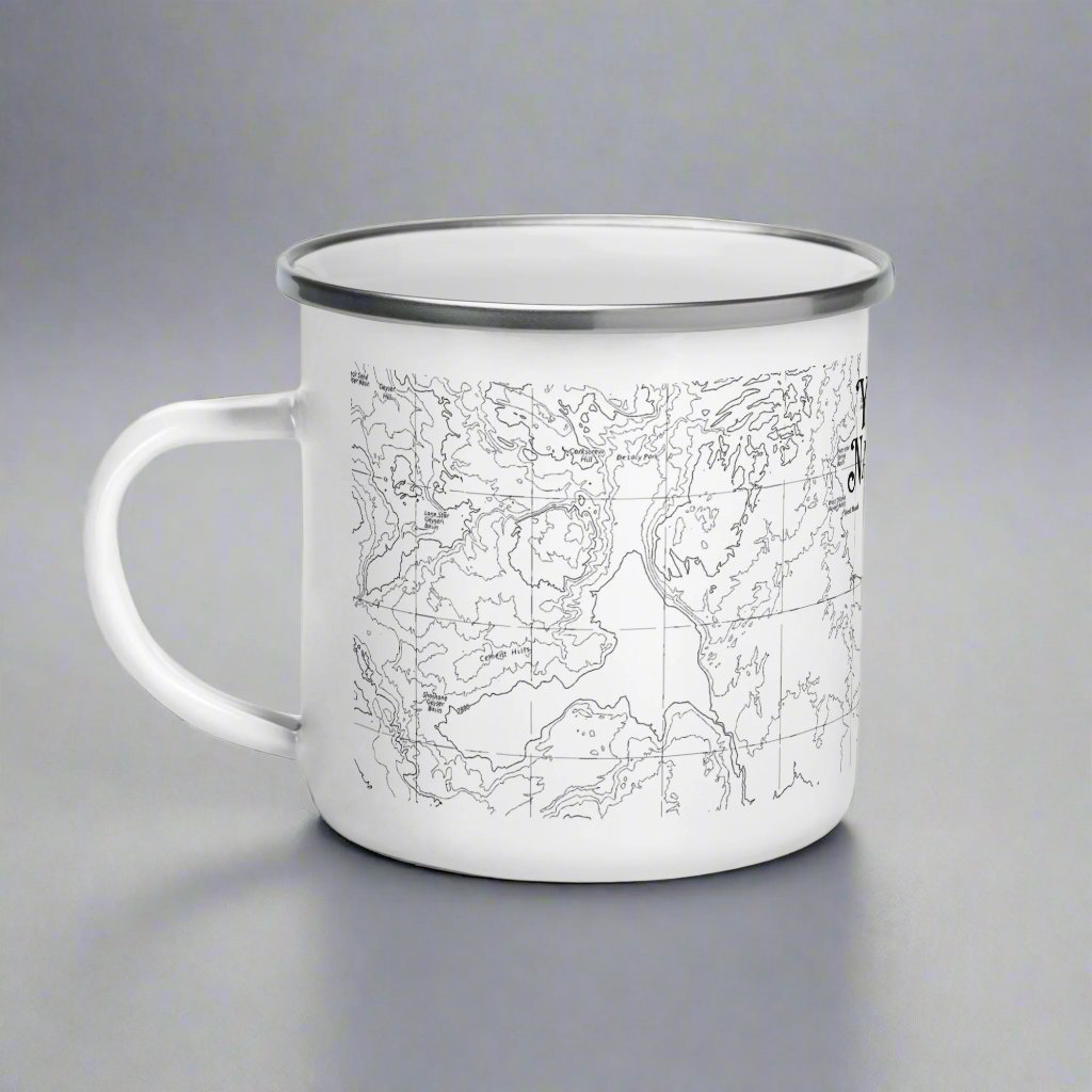 Yellowstone National Park topographic durable enamel camp mug shown from alternate product angle