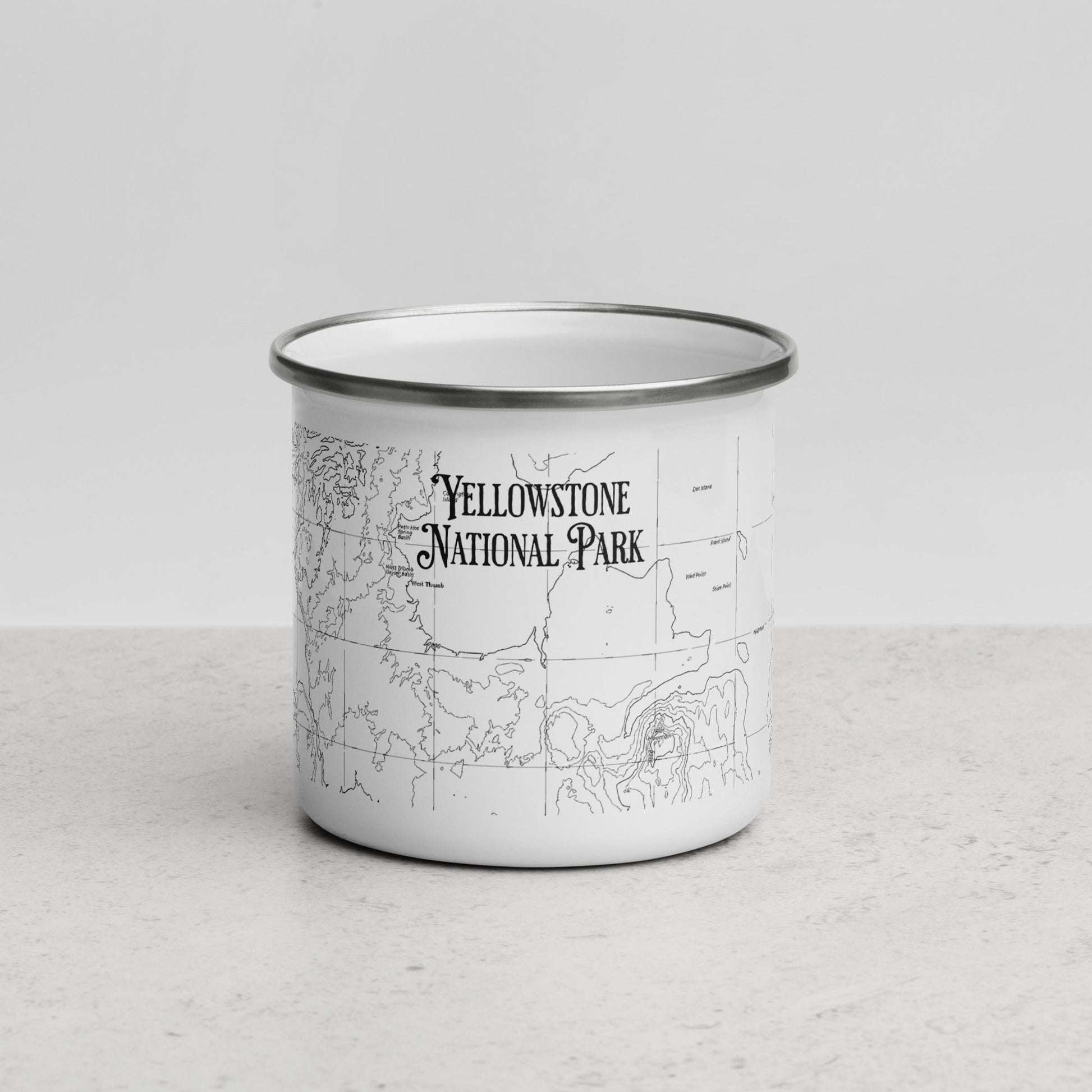 Yellowstone National Park topographic durable enamel camp mug showing design detail or product variation