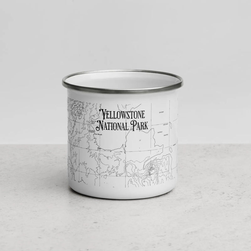 Yellowstone National Park topographic durable enamel camp mug showing design detail or product variation