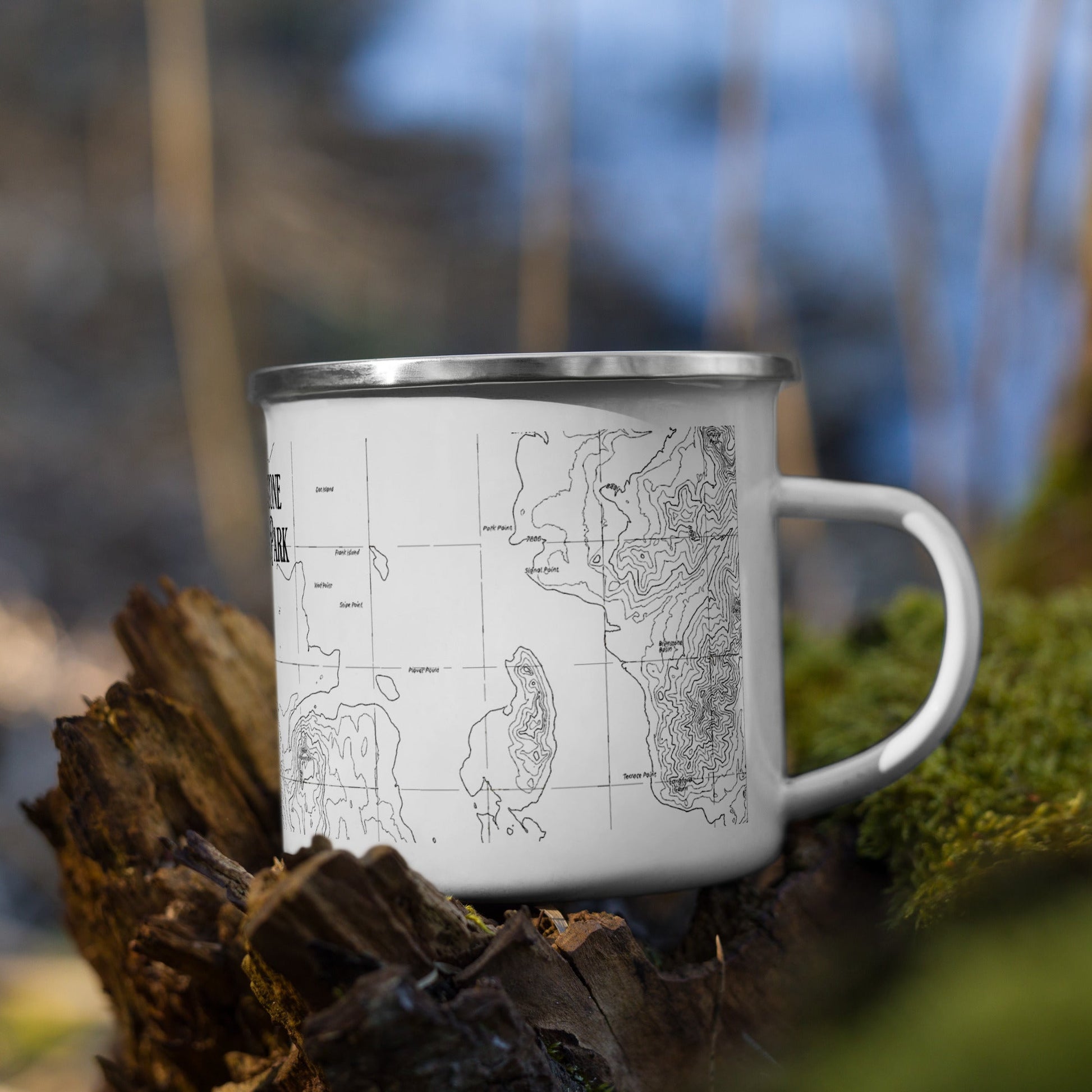Yellowstone National Park topographic durable enamel camp mug shown from alternate product angle