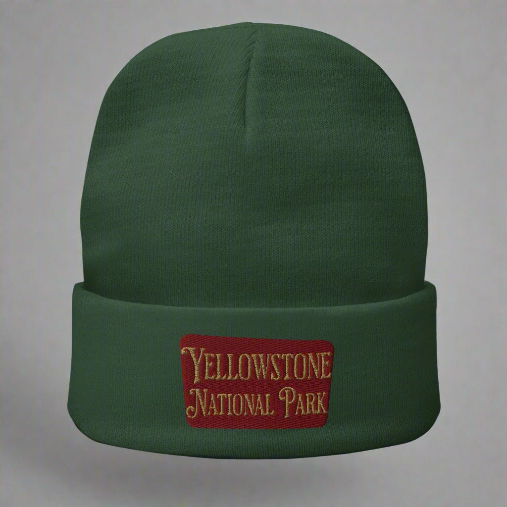 Yellowstone sign embroidered beanie shown in lifestyle or modeled setting