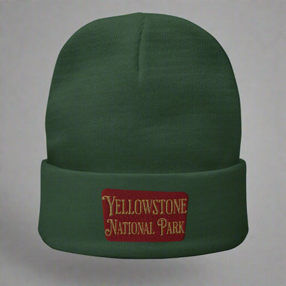 Yellowstone sign embroidered beanie shown in lifestyle or modeled setting