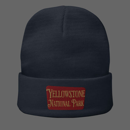 Yellowstone sign embroidered beanie shown in lifestyle or modeled setting