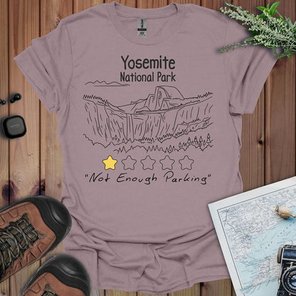 Yosemite 1 Star Review funny National Park graphic t-shirt shown in lifestyle or modeled setting