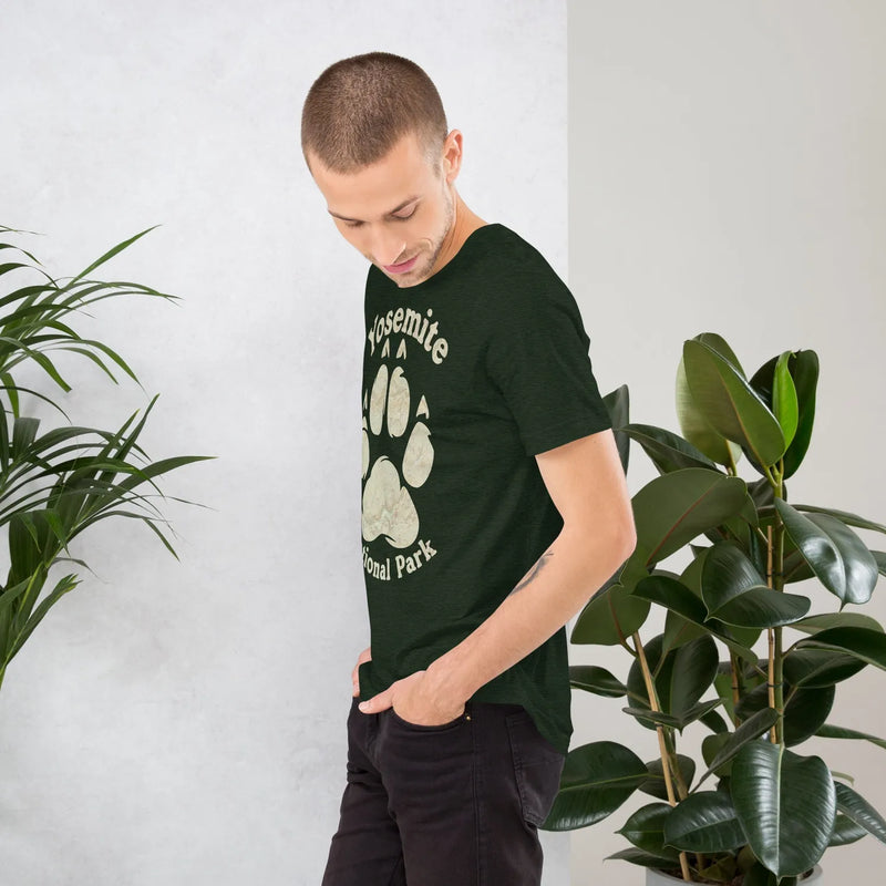 Yosemite Bear Paw national park topo t-shirt shown in lifestyle or modeled setting