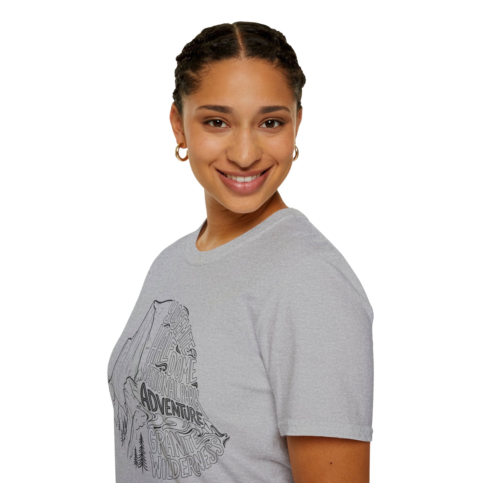 Yosemite Half Dome lines graphic t-shirt shown in lifestyle or modeled setting