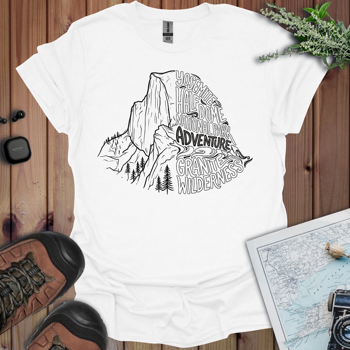 Yosemite Half Dome lines graphic t-shirt detail or alternate product view