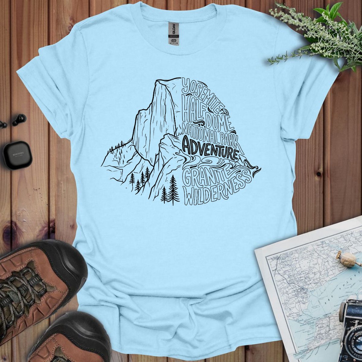 Yosemite Half Dome lines graphic t-shirt alternate apparel color or product angle