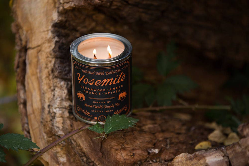 Yosemite National Park 8 oz candle shown from alternate product angle