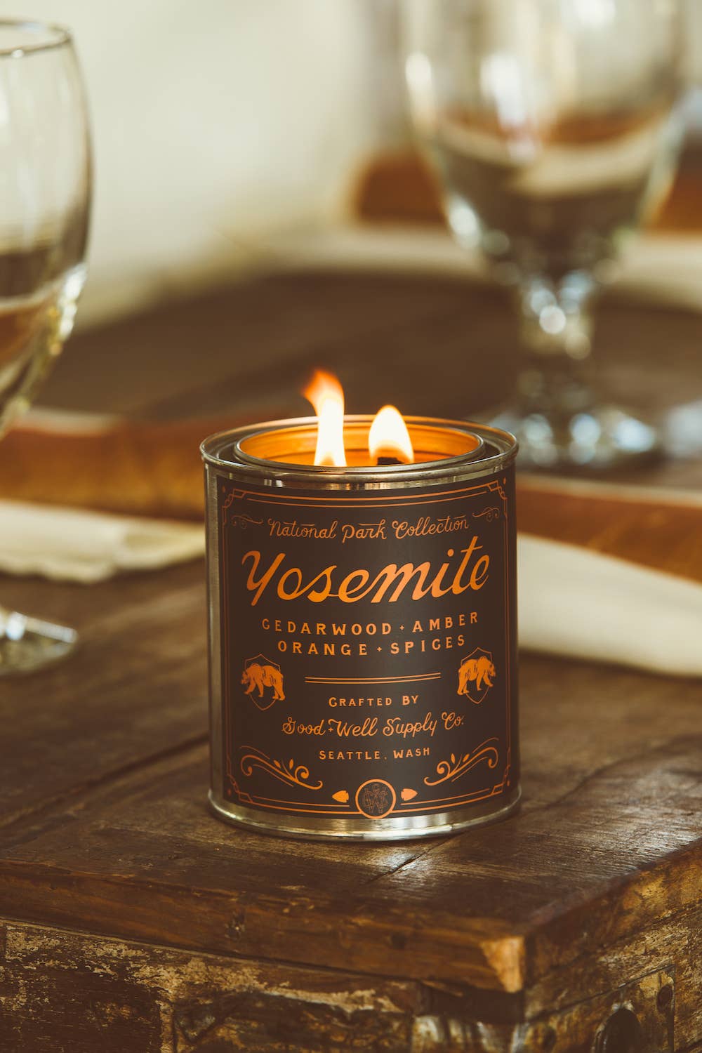 Yosemite National Park 8 oz candle shown from alternate product angle
