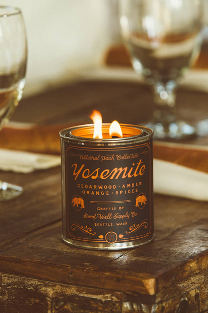 Yosemite National Park 8 oz candle shown from alternate product angle