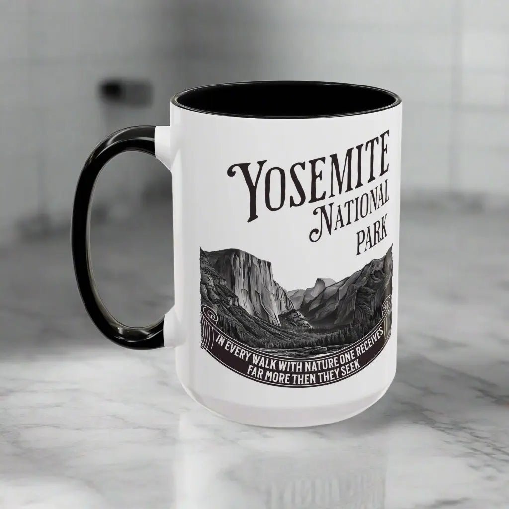 Yosemite National Park Coffee Mug 11oz 15oz Walk With Nature John Muir Quote Blue Black Pink Red - Parks ApparelMug