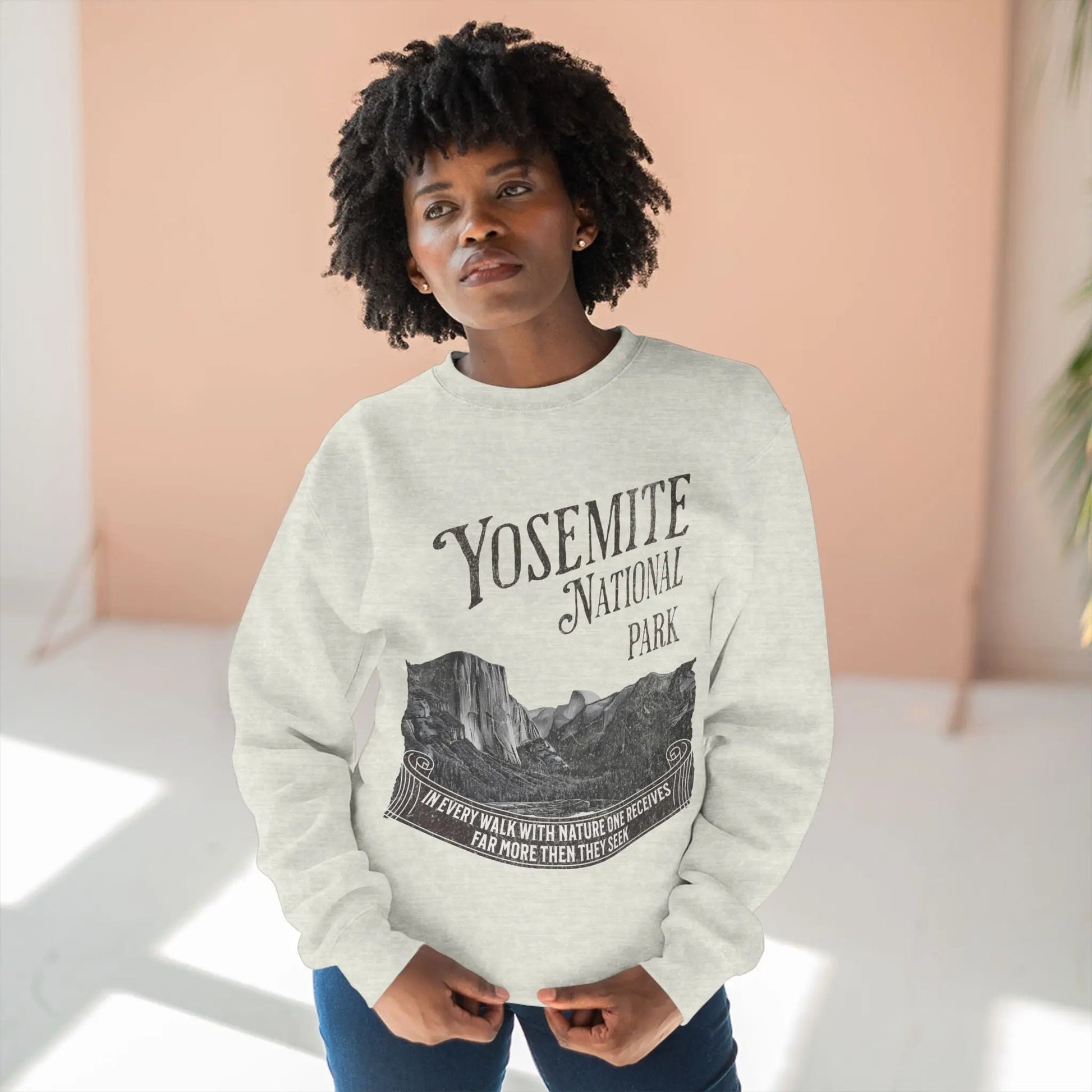 Yosemite National Park John Muir quote crewneck sweatshirt shown in alternate apparel color