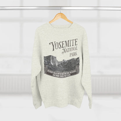 Yosemite National Park John Muir quote crewneck sweatshirt shown in lifestyle or modeled setting