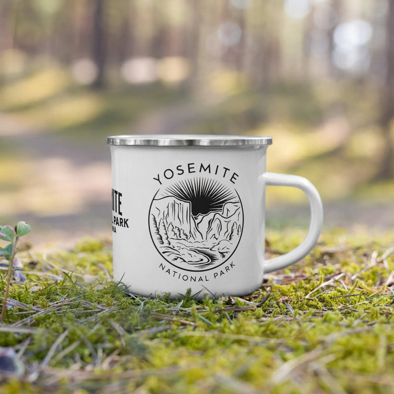 Yosemite National Park durable enamel camp mug shown from alternate product angle