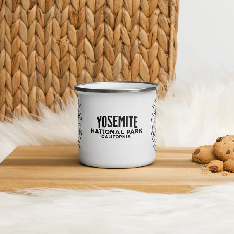 Yosemite National Park durable enamel camp mug shown from alternate product angle