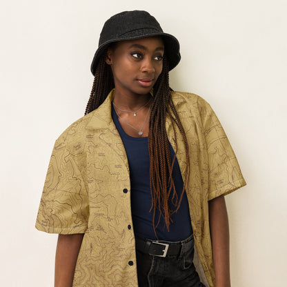 Yosemite National Park Topographic Button Short Sleeve Shirt Unisex - Parks Apparelbutton shirt