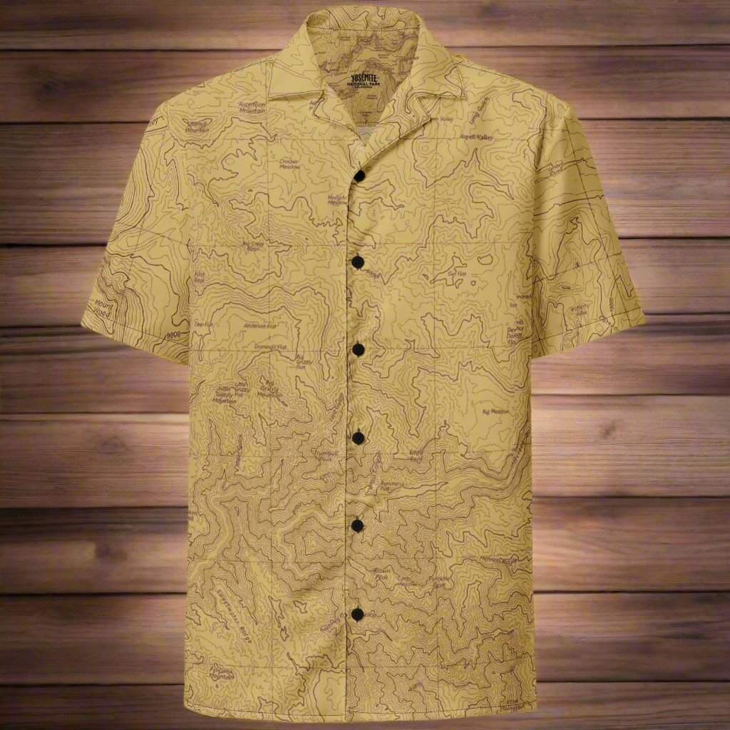 Yosemite National Park Topographic Button Short Sleeve Shirt Unisex - Parks Apparelbutton shirt