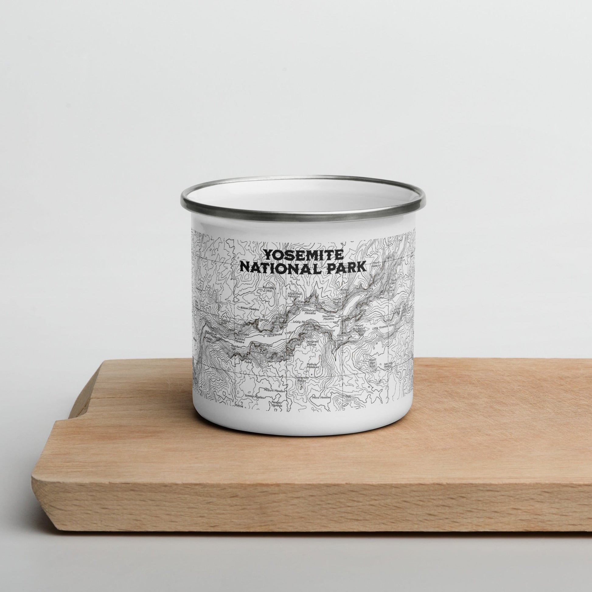 Yosemite National Park topographic durable enamel camp mug showing design detail or product variation