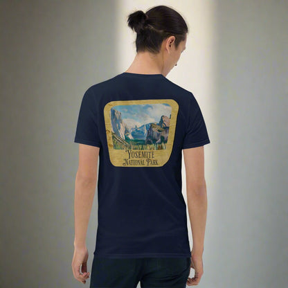 Yosemite National Park sign embroidered unisex t-shirt shown in lifestyle or modeled setting