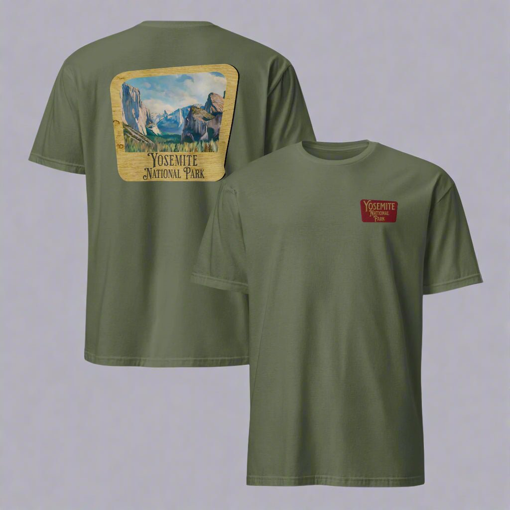 Yosemite National Park sign embroidered unisex t-shirt detail or alternate product view