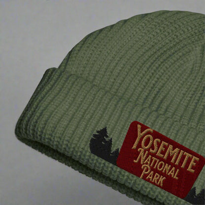 Yosemite National Park embroidered wharf style beanie shown in lifestyle or modeled setting