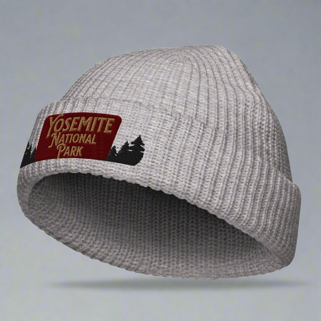 Yosemite National Park embroidered wharf style beanie shown from alternate product angle