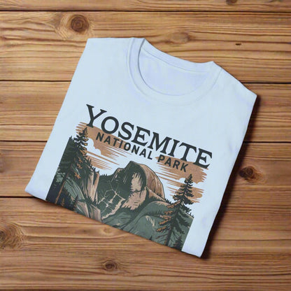 Yosemite Valley Half Dome graphic t-shirt shown in lifestyle or modeled setting