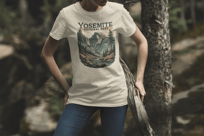 Yosemite Valley Half Dome graphic t-shirt shown in lifestyle or modeled setting