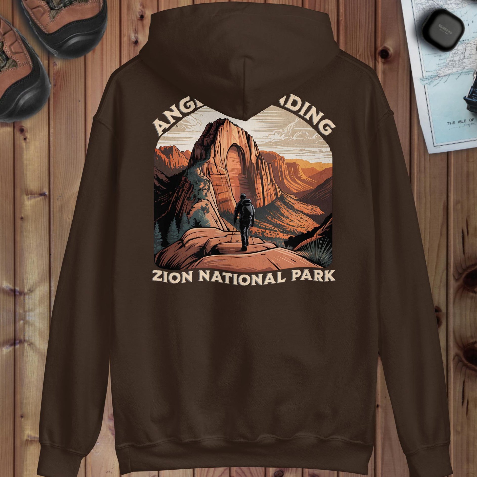 Zion National Park Angels Landing hoodie shown in lifestyle or modeled setting