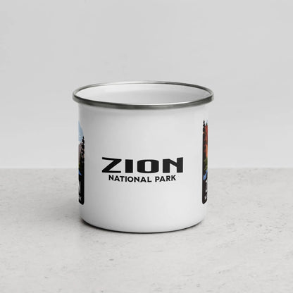 Zion National Park durable enamel camp mug shown from alternate product angle