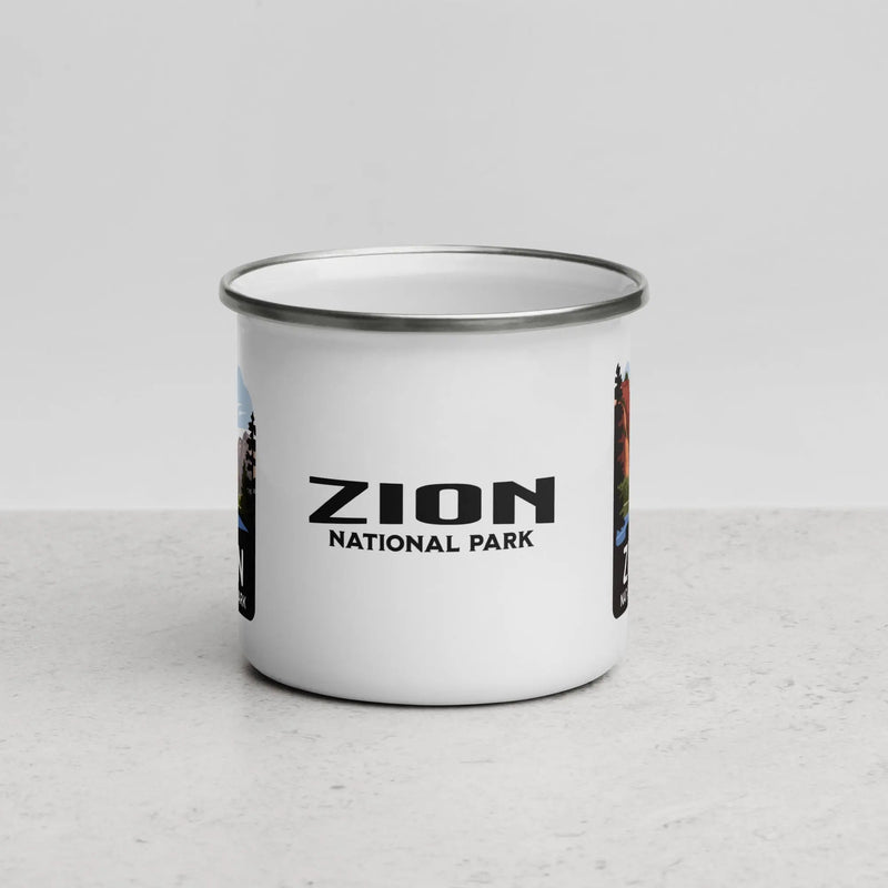 Zion National Park durable enamel camp mug shown from alternate product angle