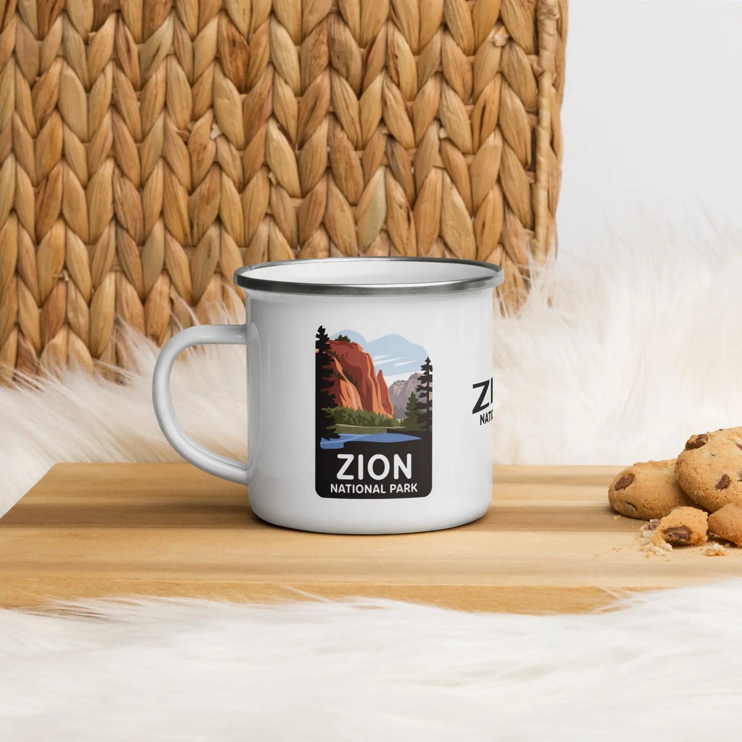 Zion National Park durable enamel camp mug shown from alternate product angle