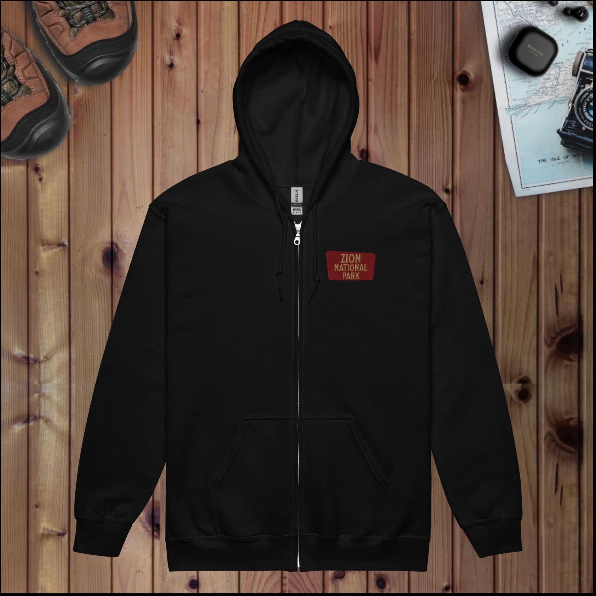 Zion National Park full zip hoodie with Angels Landing back design alternate apparel color or product angle
