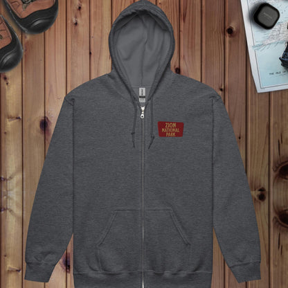 Zion National Park full zip hoodie with Angels Landing back design primary product view
