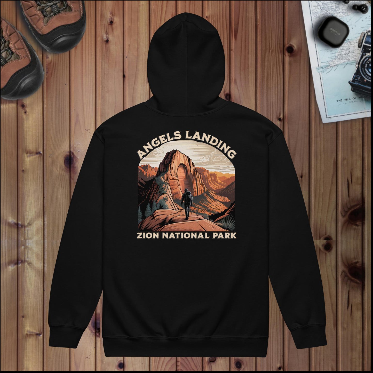 Zion National Park full zip hoodie with Angels Landing back design alternate apparel color or product angle