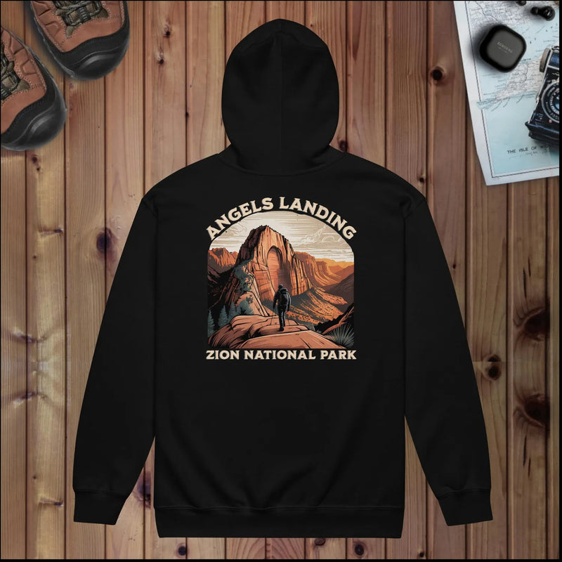 Zion National Park full zip hoodie with Angels Landing back design alternate apparel color or product angle