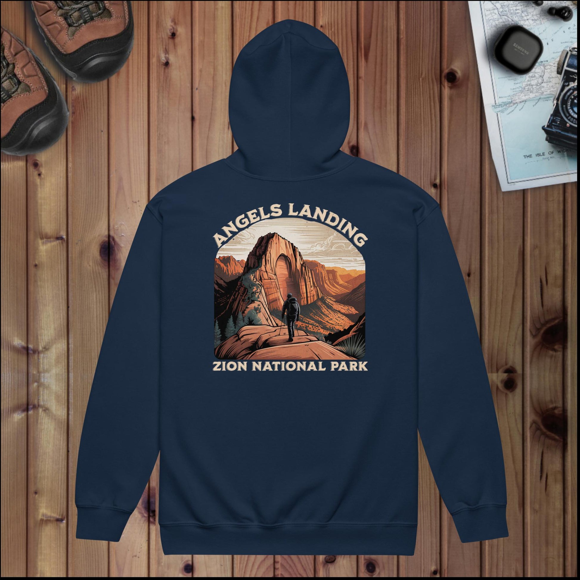 Zion National Park full zip hoodie with Angels Landing back design alternate apparel color or product angle