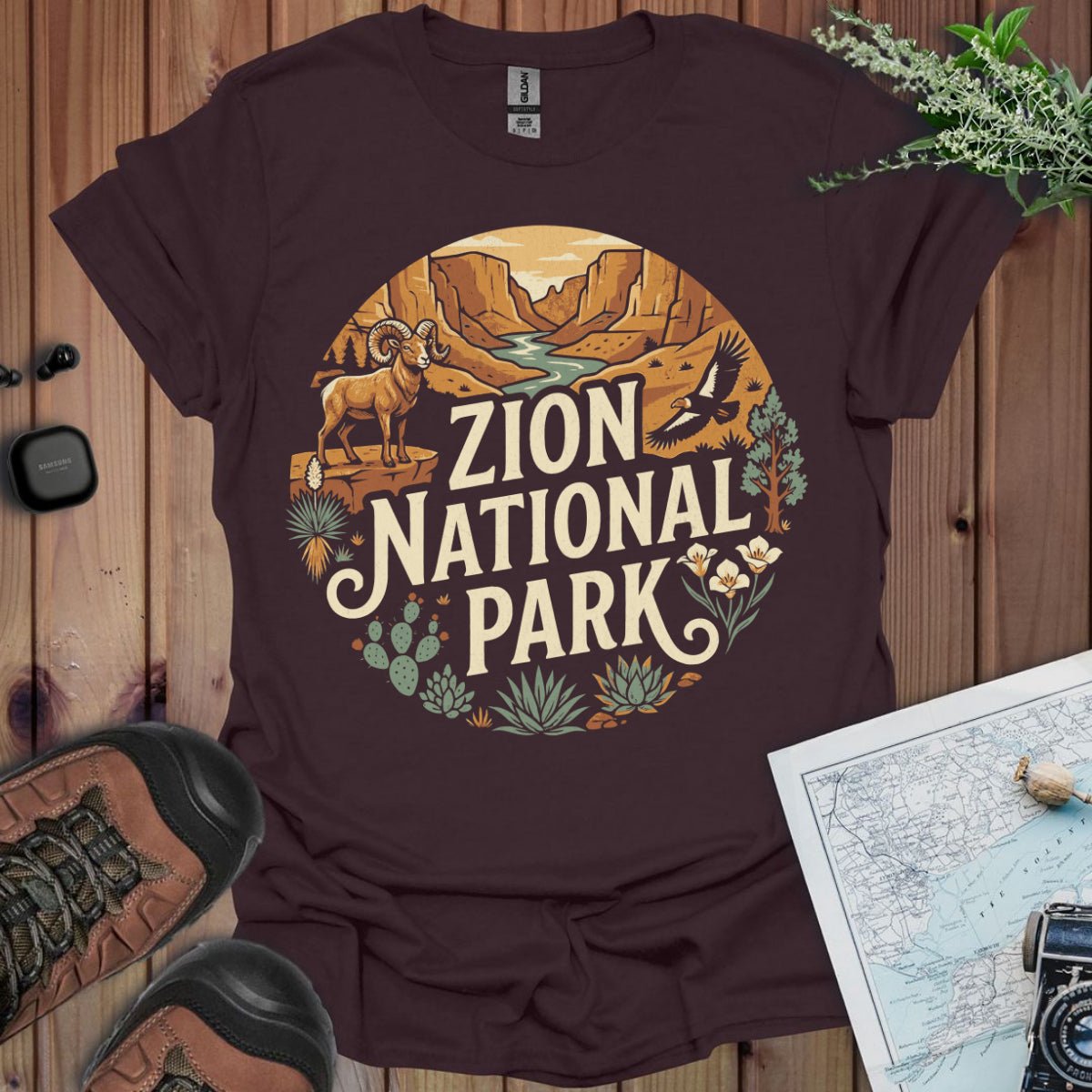 Zion National Park graphic t-shirt shown in lifestyle or modeled setting