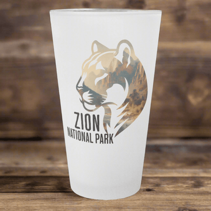 Zion National Park Mountain Lion Frosted Pint - Parks Apparelpint glass