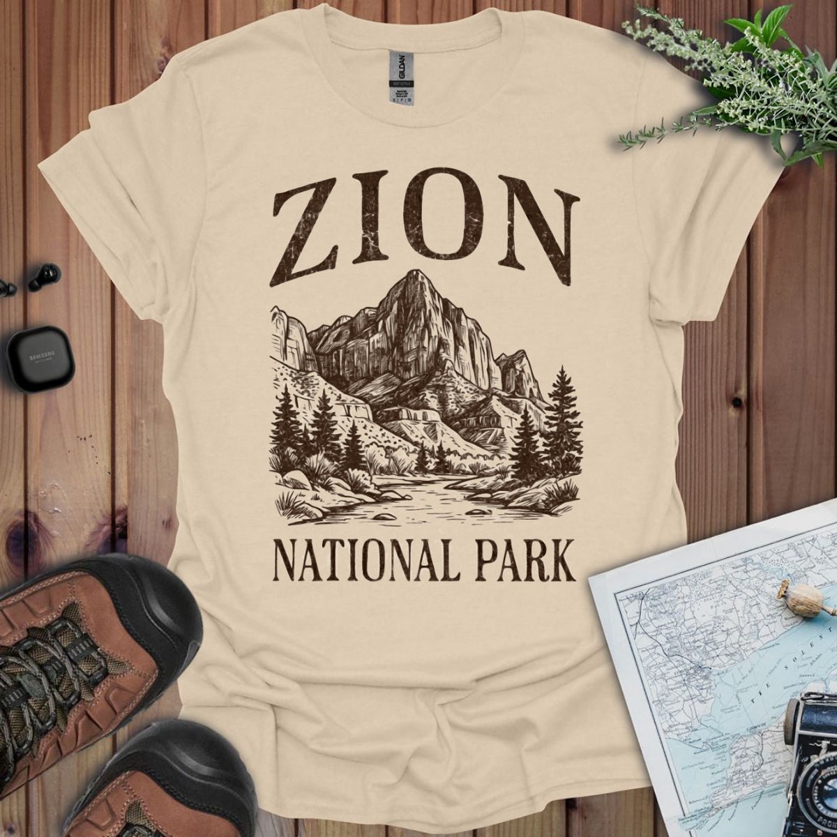 Zion National Park rustic graphic t-shirt alternate apparel color or product angle