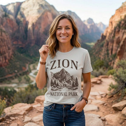 Zion National Park rustic graphic t-shirt shown in lifestyle or modeled setting
