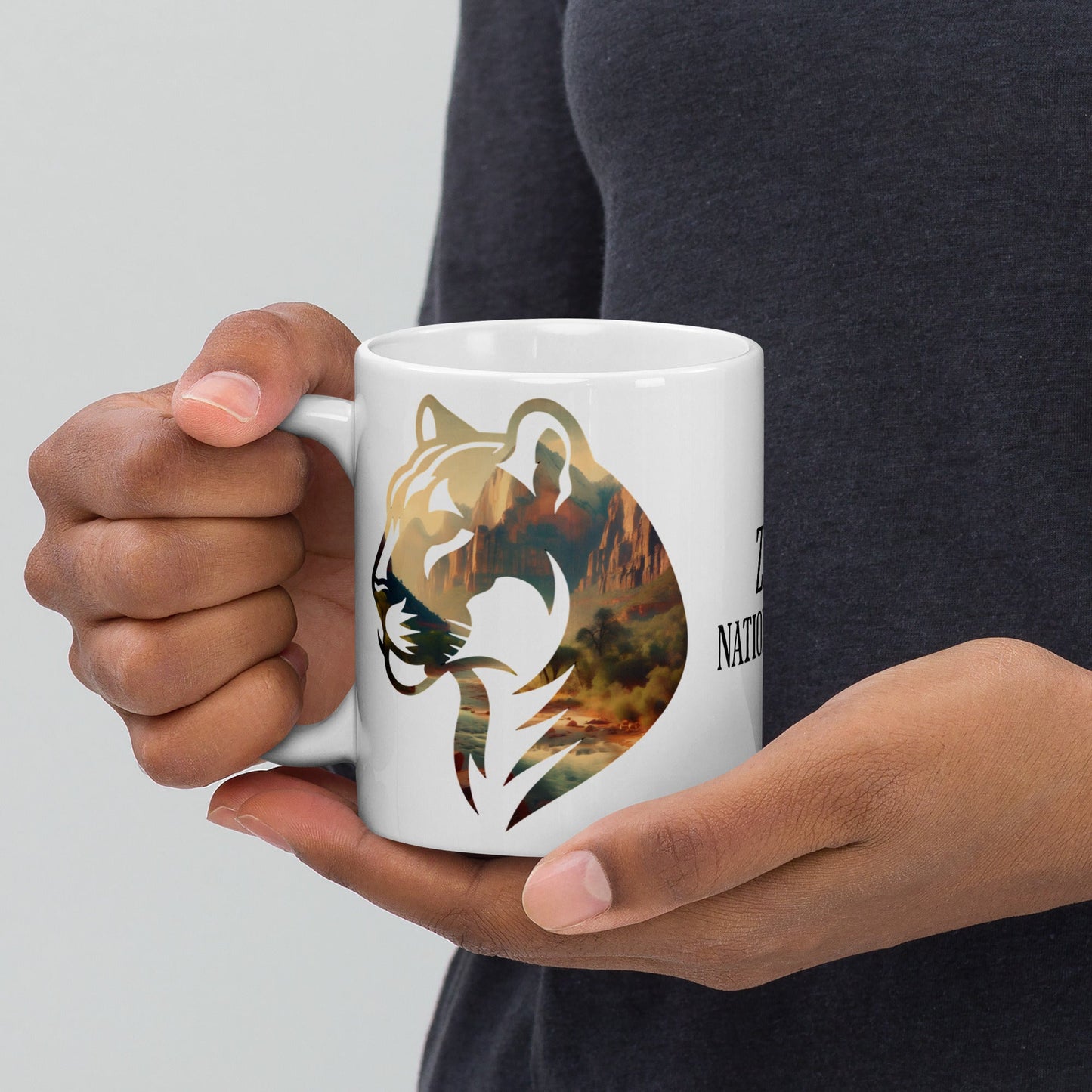 Zion Park mountain lion mug design detail or product variation