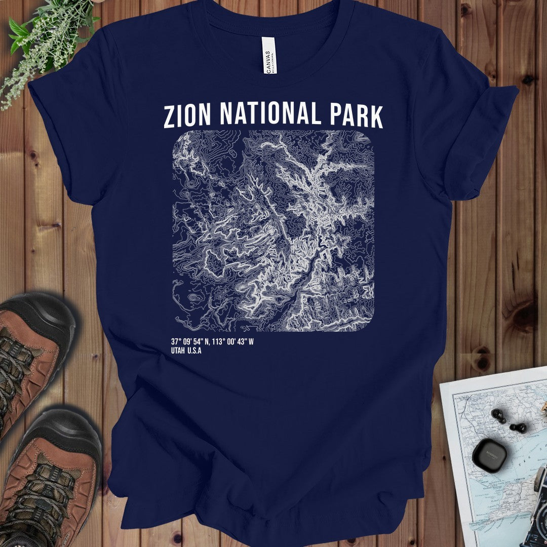 Zion National Park Topo Lines Kids Graphic T-Shirt in Navy